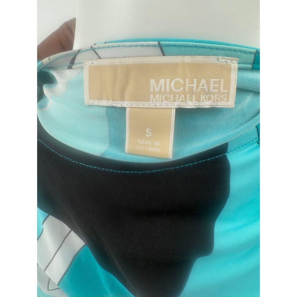 Michael Kors Blouse Top Womens Small Blue Stretch Cold Shoulder Round Neck - Picture 6 of 6